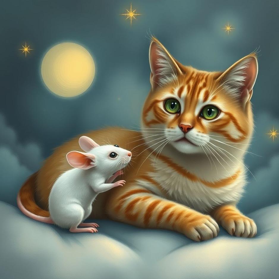 Dream : Cat and a white mouse in a dream