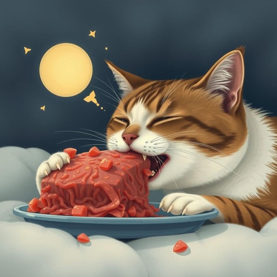 Dream : Cat eating minced meat in a dream