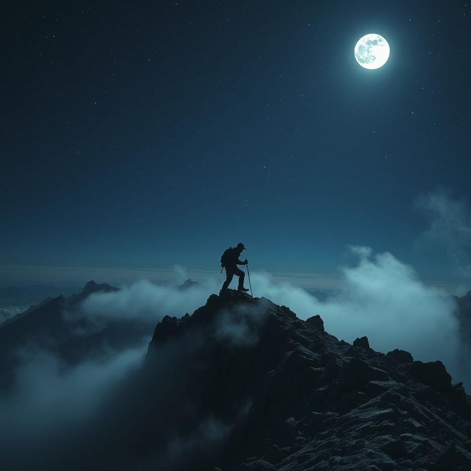 Dream : Climbing a mountain at night in a dream