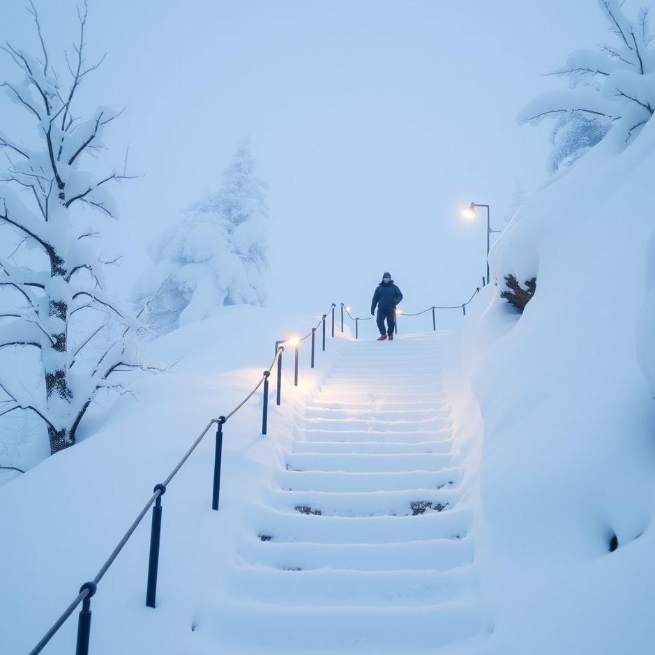 Dream : Climbing up a snowy staircase in a dream