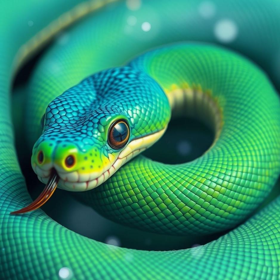 Dream : Colorful blue green snake in a dream