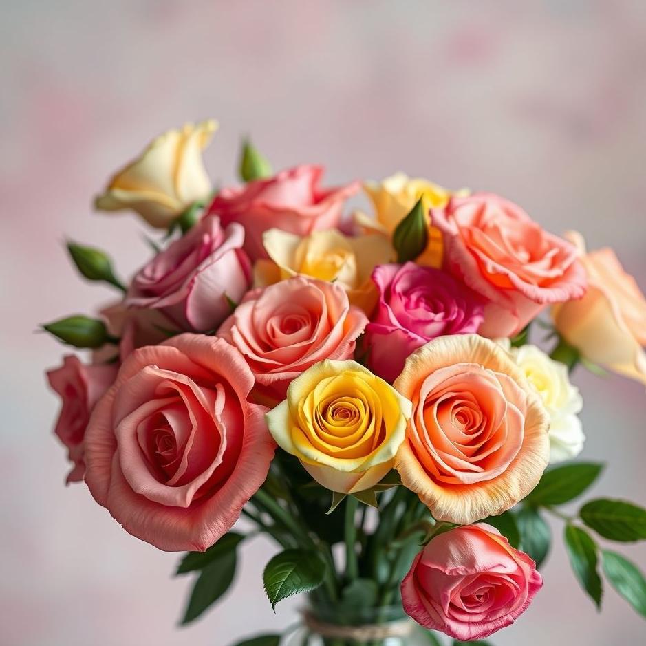 Dream : Colorful bouquet of roses in a dream