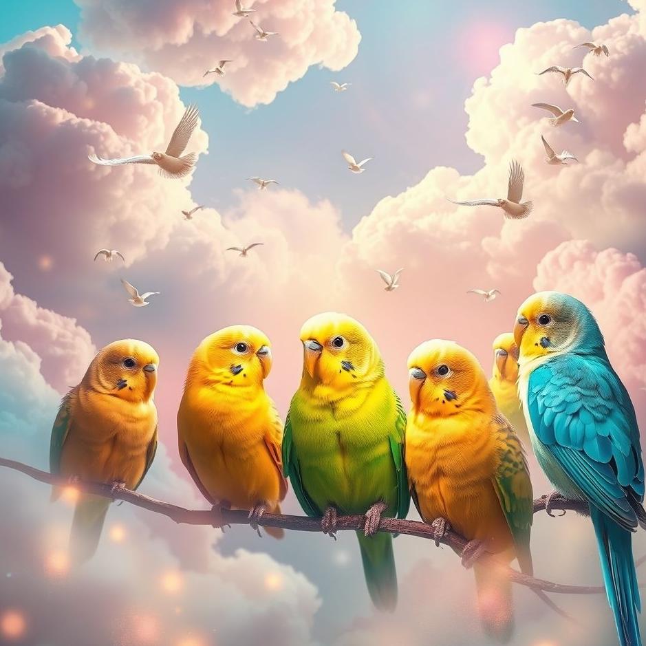 Dream : Colorful budgies in a dream