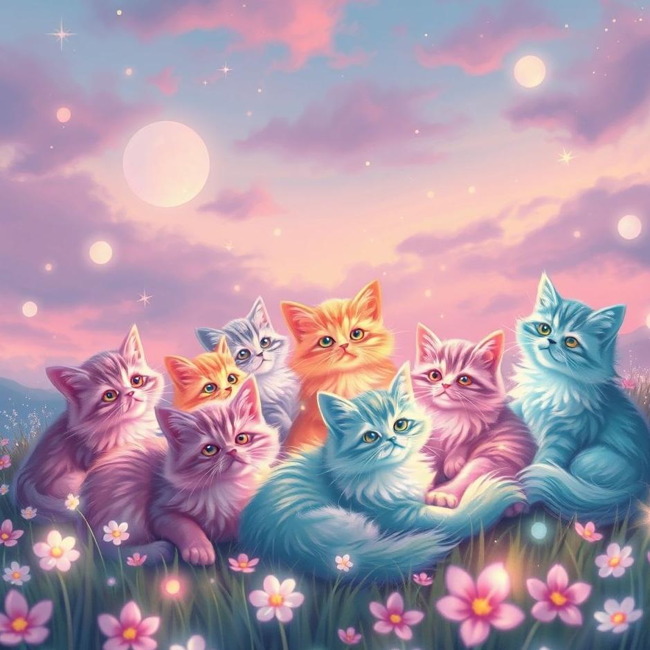 Dream : Colorful cats in a dream
