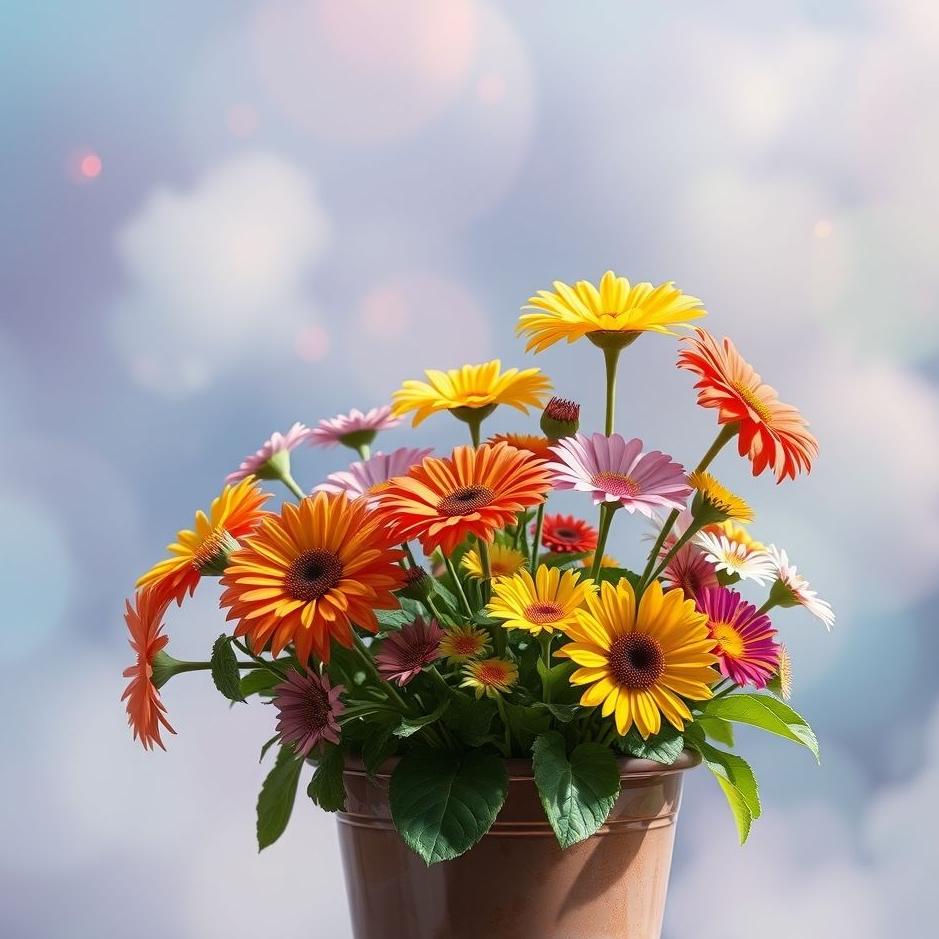 Dream : Colorful flowers in a pot in a dream