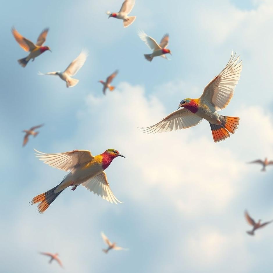 Dream : Colorful flying birds in a dream
