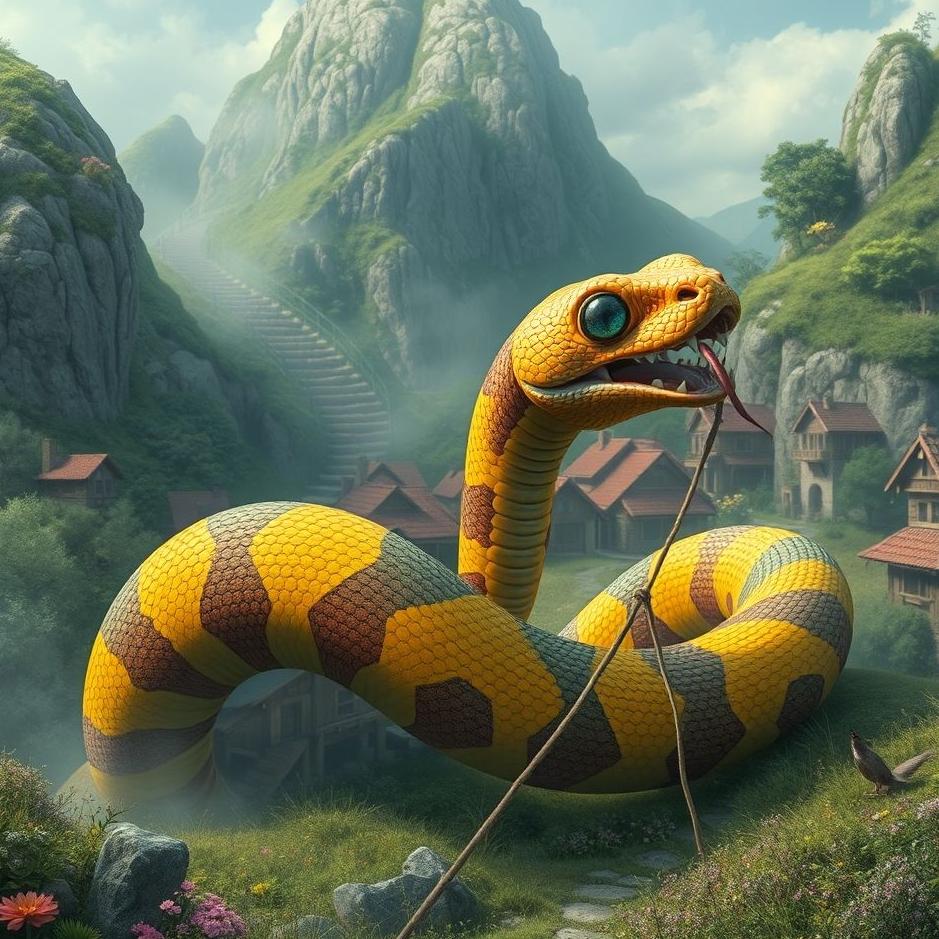 Dream : Colorful snake in a village in a dream