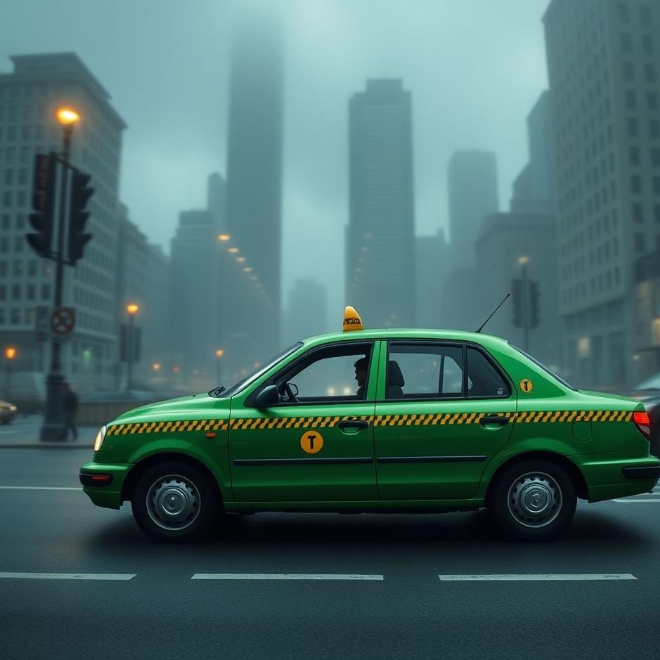 Dream : Dark green taxi in a dream