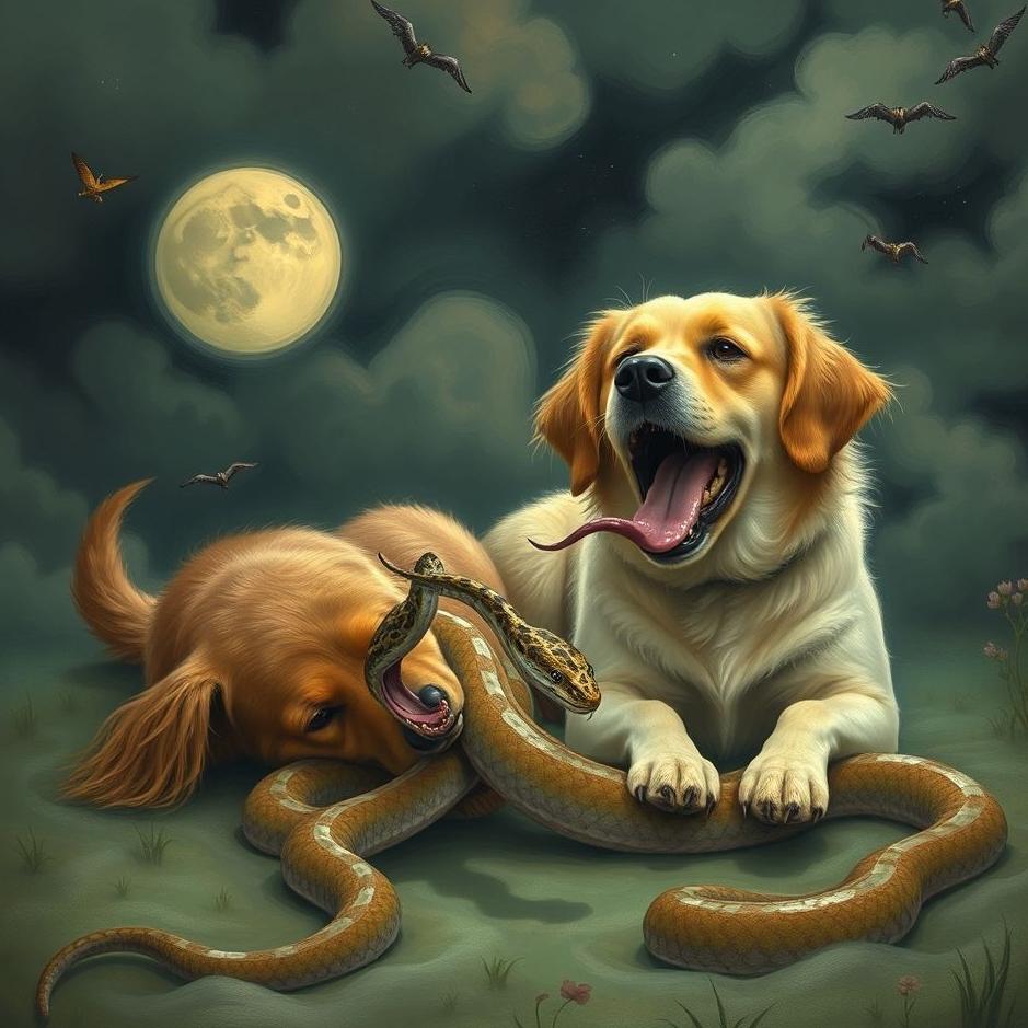 Dream : Dogs eating snakes in a dream