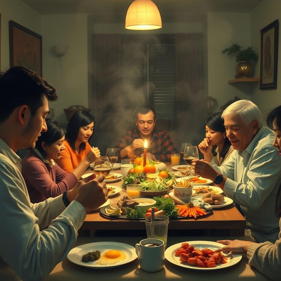 Dream Dictionary : Eating a crowded meal at home in a dream