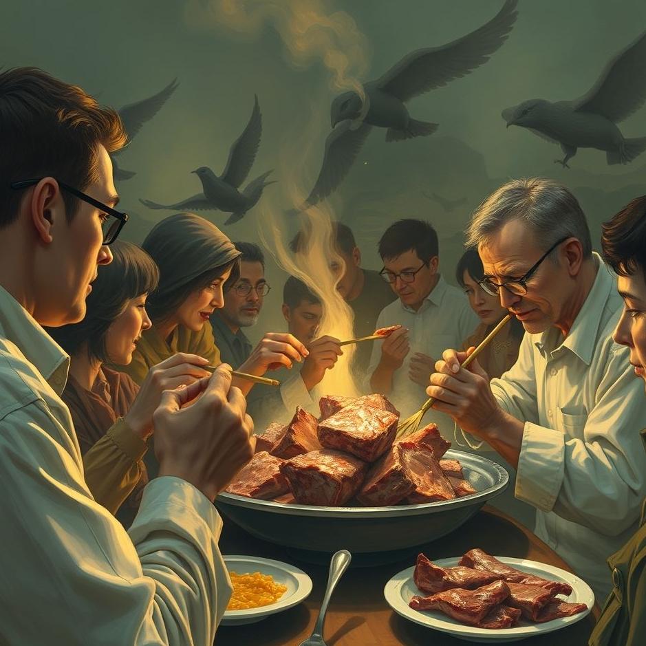 Dream : Eating meat with a crowd in a dream