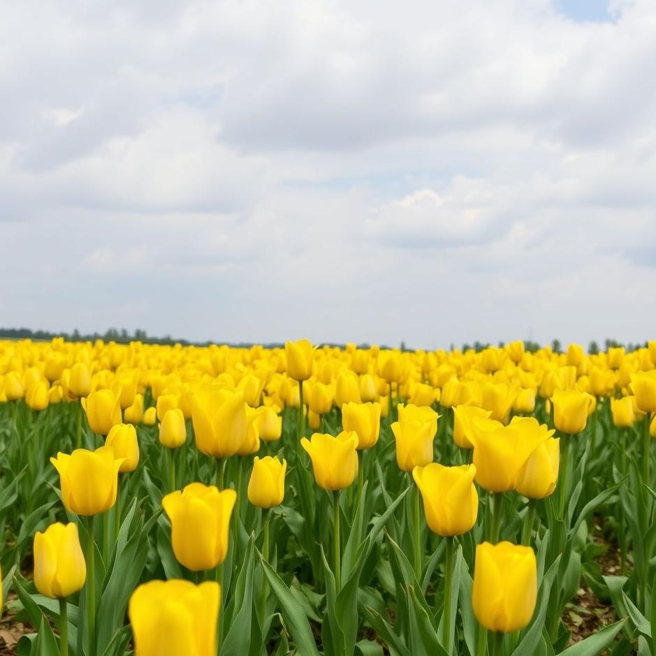 Dream : Field of yellow tulips in a dream