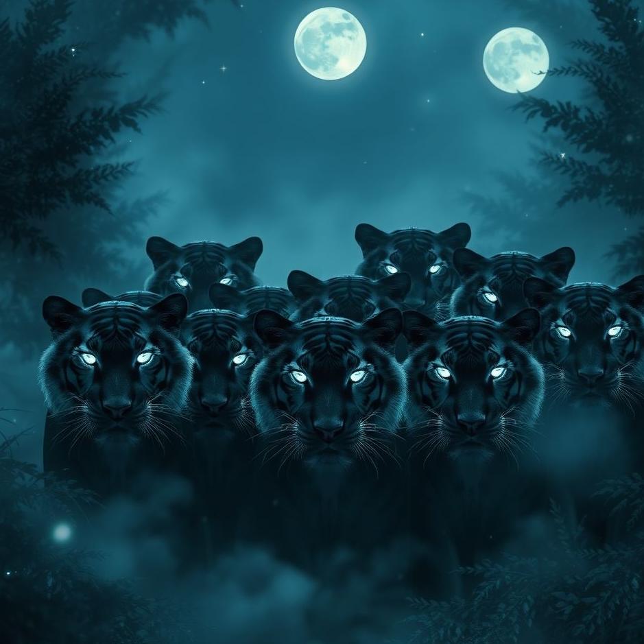 Dream : Flock of black tigers in a dream