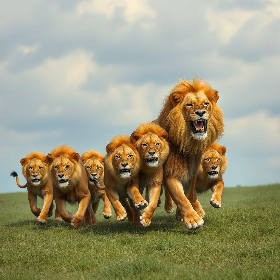 Dream : Flock of running lions in a dream