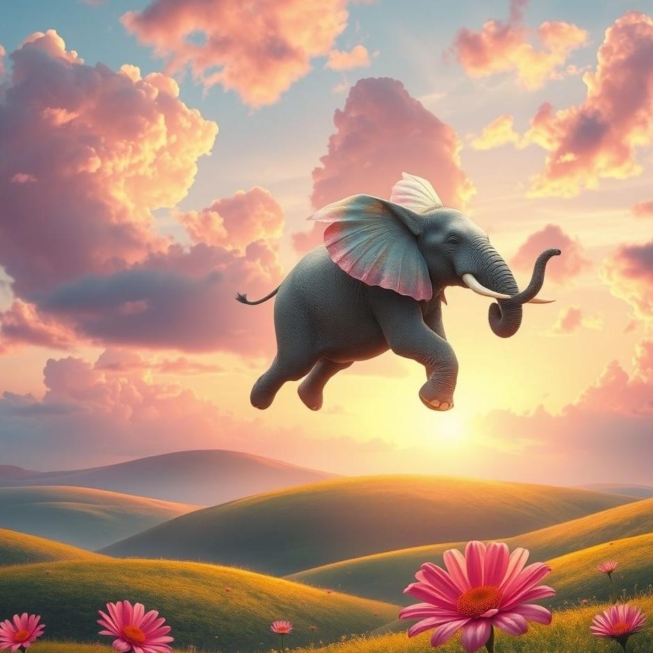 Dream : Flying on an elephant in a dream