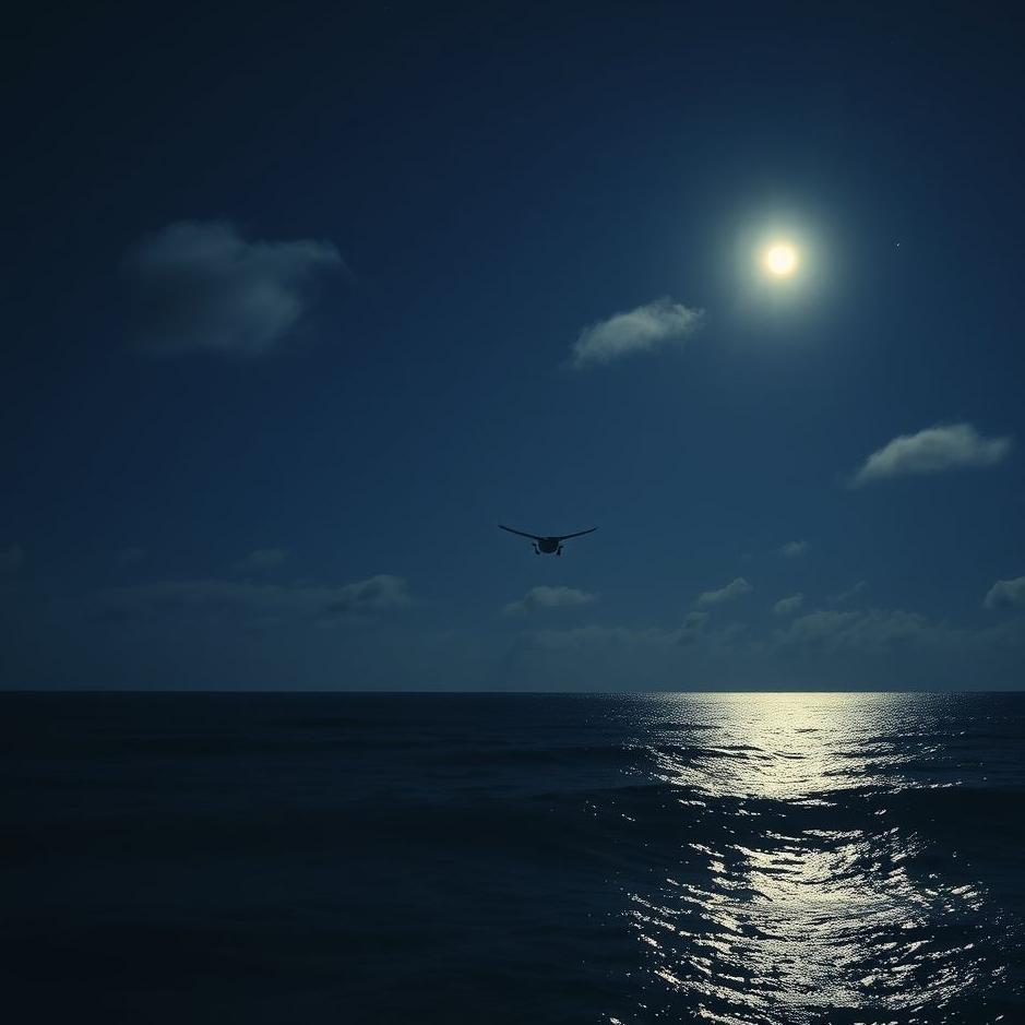 Dream : Flying over the sea at night in a dream