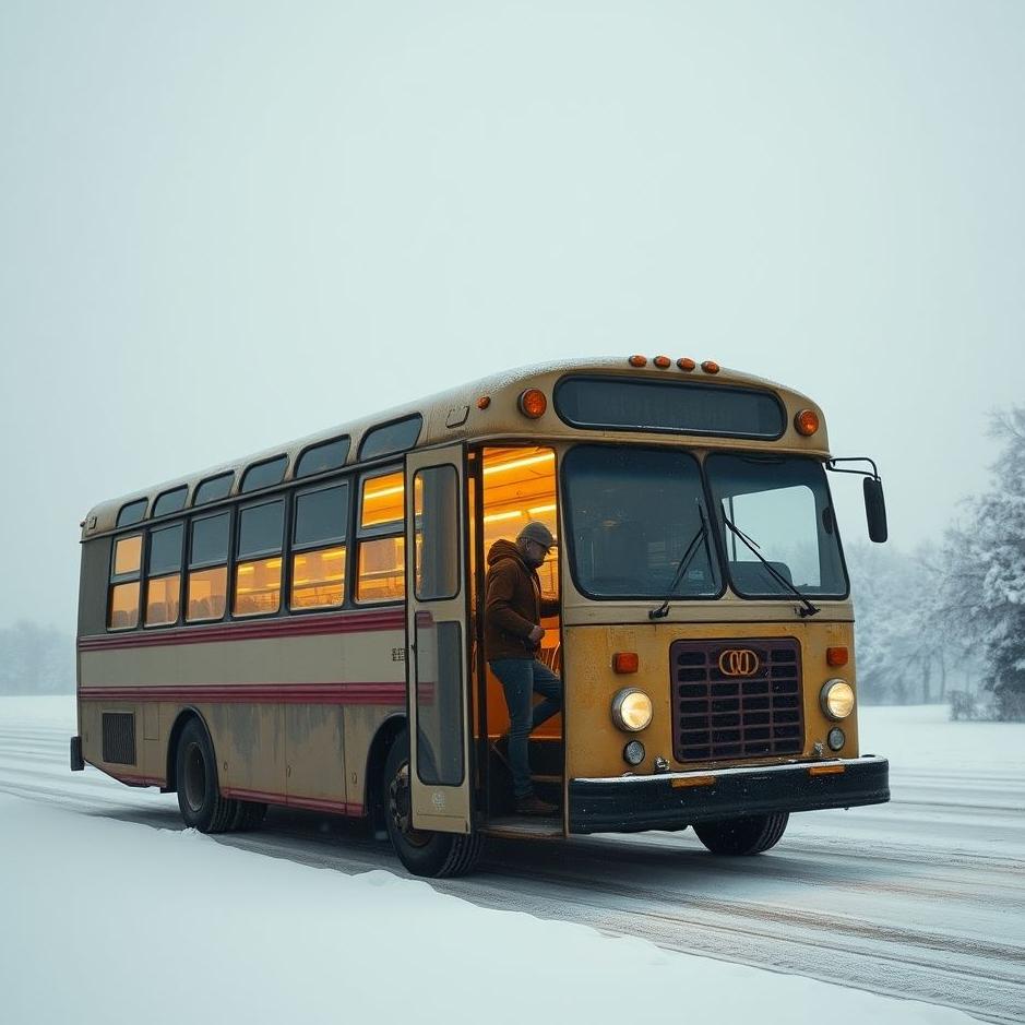 Dream : Getting on a bus in the snow in a dream