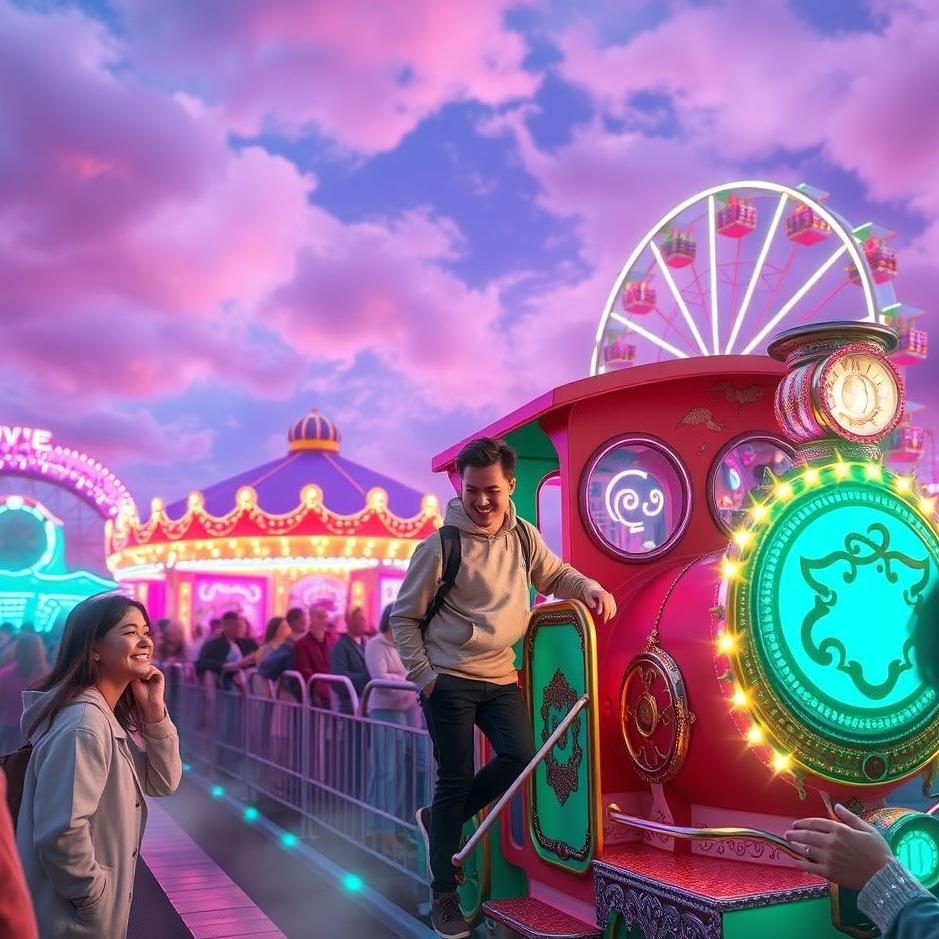 Dream : Getting on a train in an amusement park in a dream