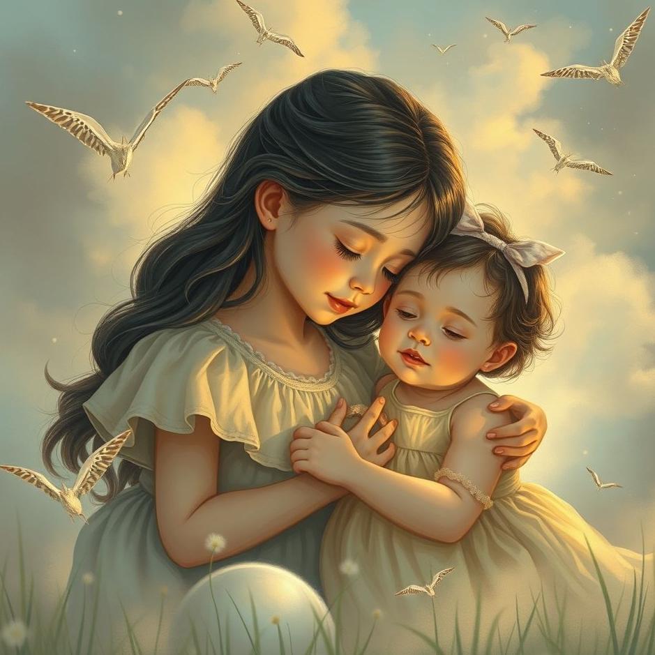 Dream : Girl and a child loving in a dream