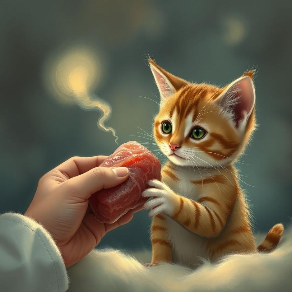 Dream : Giving meat to a kitten in a dream