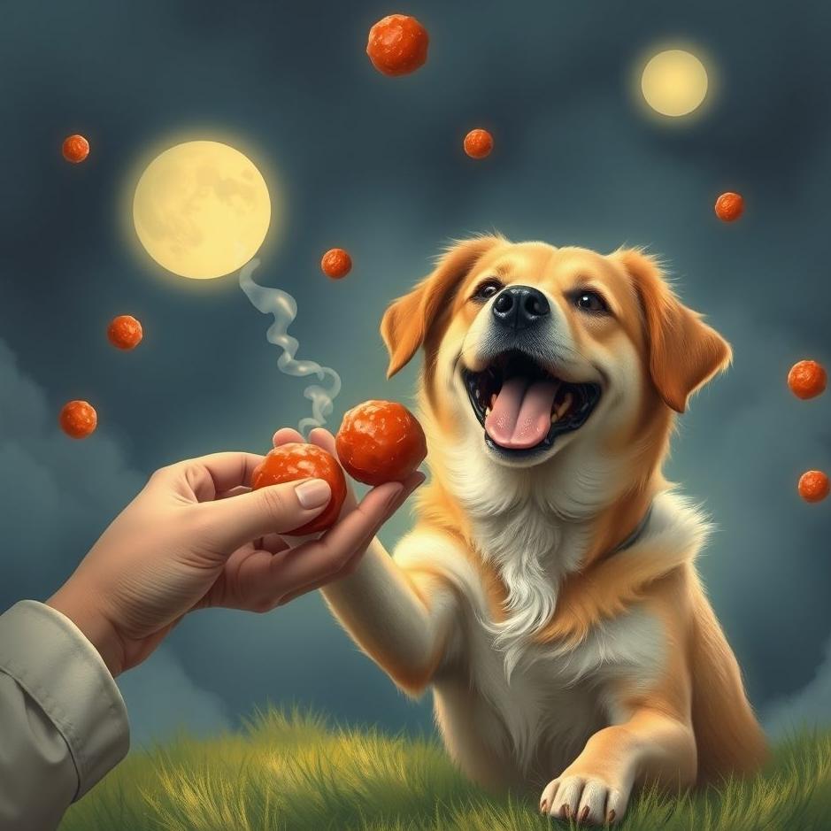 Dream : Giving meatballs to a dog in a dream