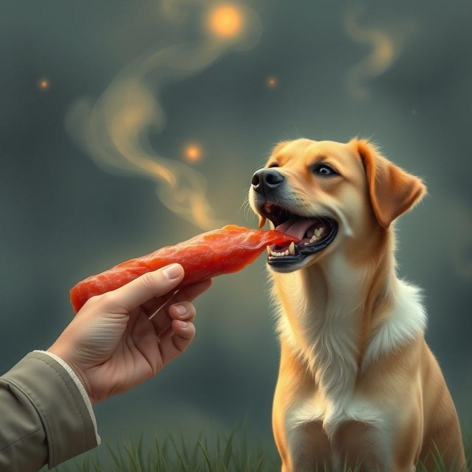 Dream : Giving salami to a dog in a dream