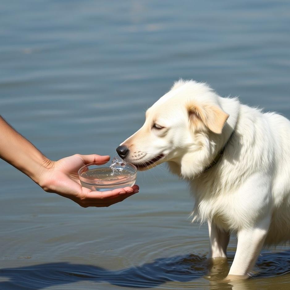 Dream : Giving water to a white dog 