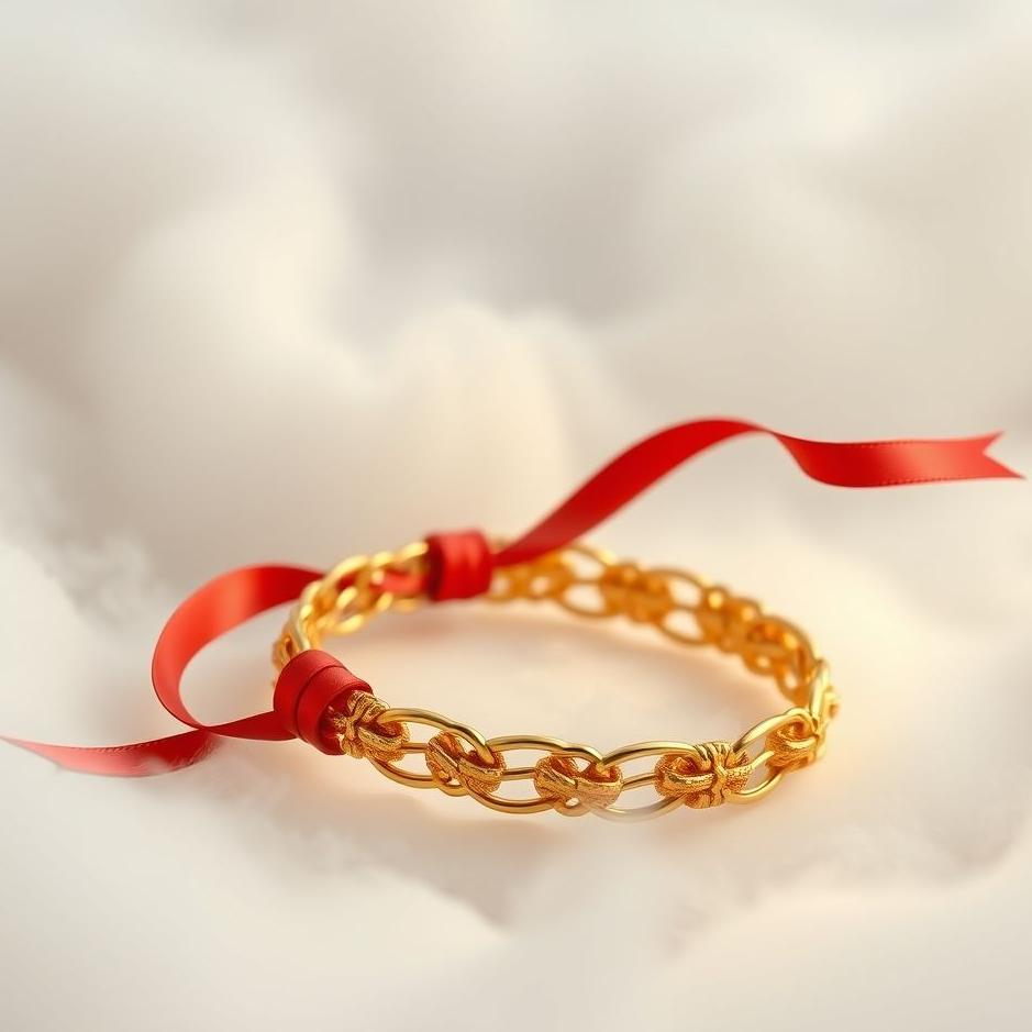 Dream : Gold bracelet with a red ribbon in a dream