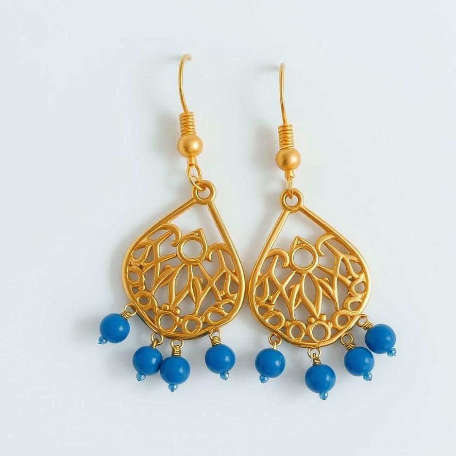 Dream : Gold earrings with blue beads in a dream