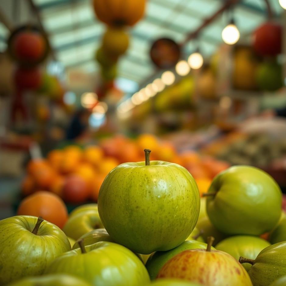 Dream : Green apple in a market in a dream