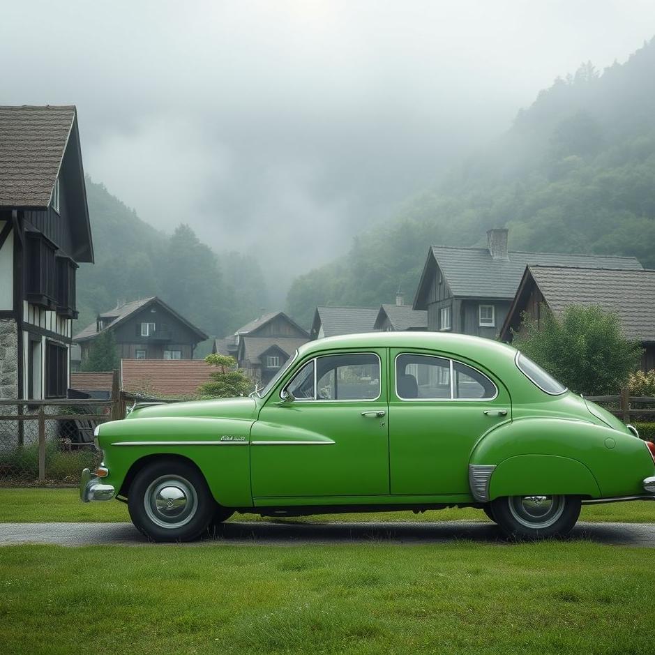 Dream : Green car in a village in a dream