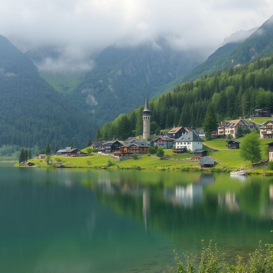 Dream : Green lake in a village in a dream