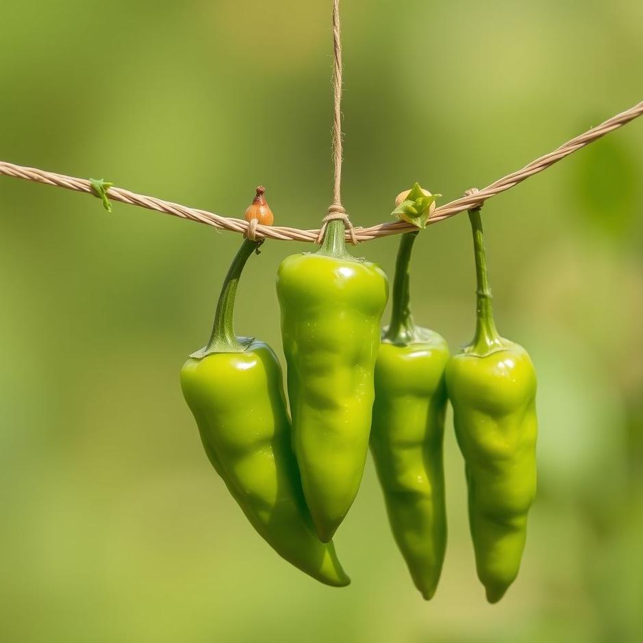 Dream : Green peppers on a string in a dream
