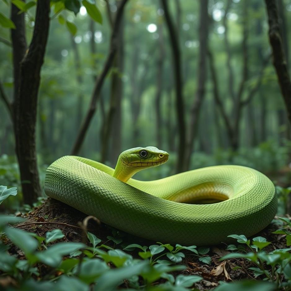Dream : Green snake in a forest in a dream