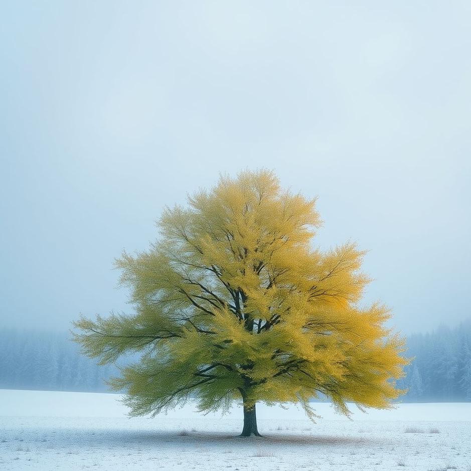 Dream : Green tree in winter in a dream