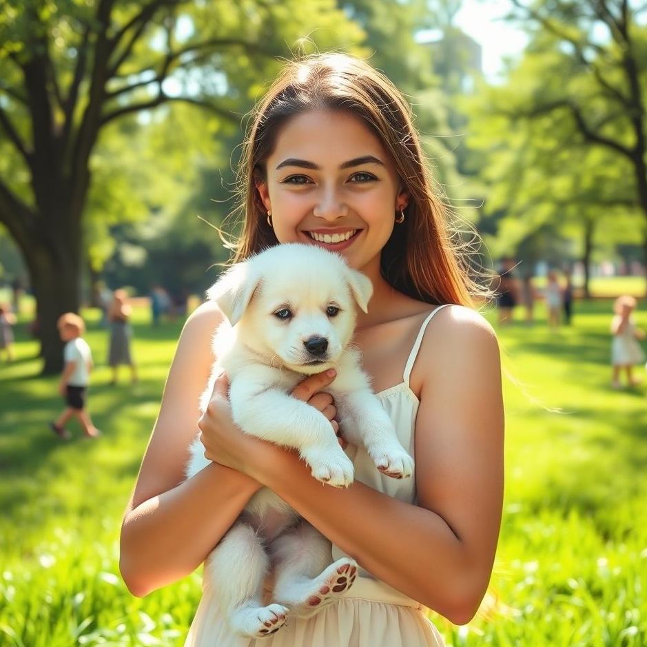 Dream : Holding a white puppy 