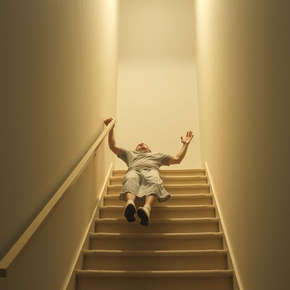 Dream : Holding on while falling down the stairs in a dream