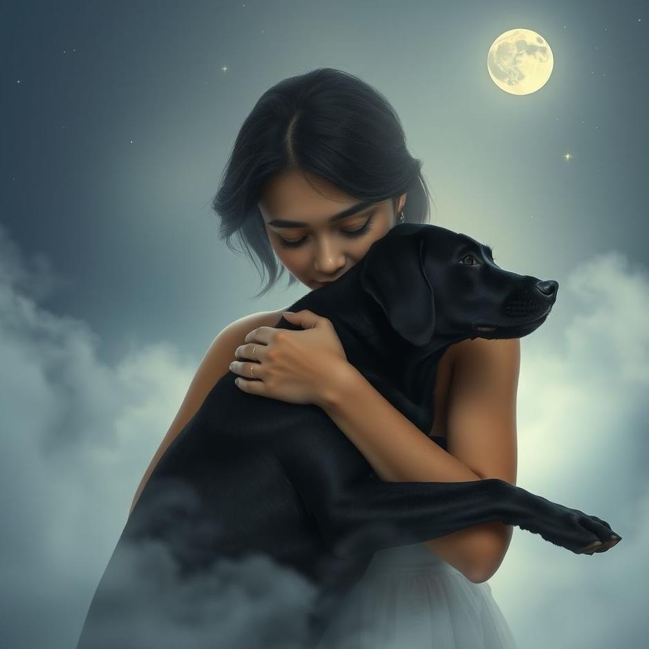 Dream : Hugging a black dog in a dream