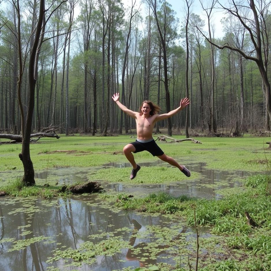 Dream : Jumping into a swamp 