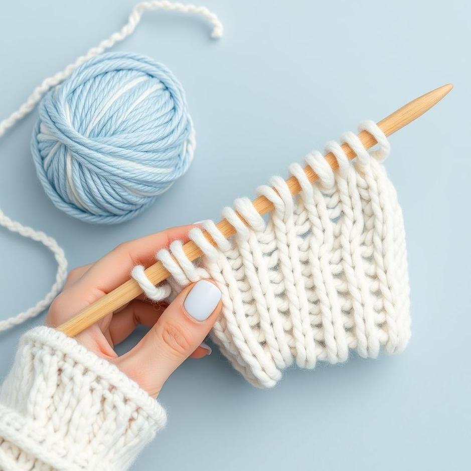 Dream : Knitting with a white blue yarn 