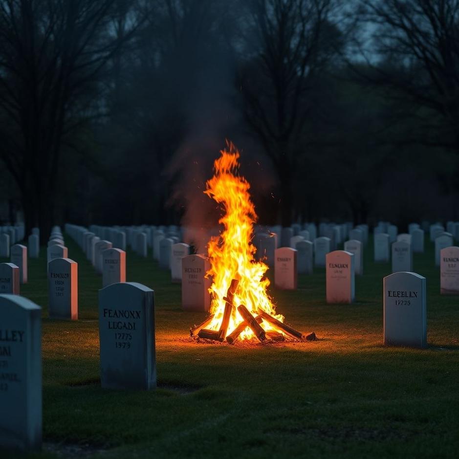 Dream : Lighting a fire in a cemetery