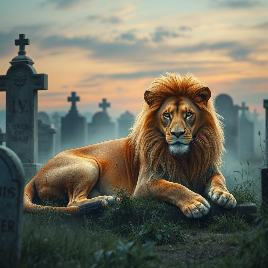 Dream : Lion in a cemetery in a dream