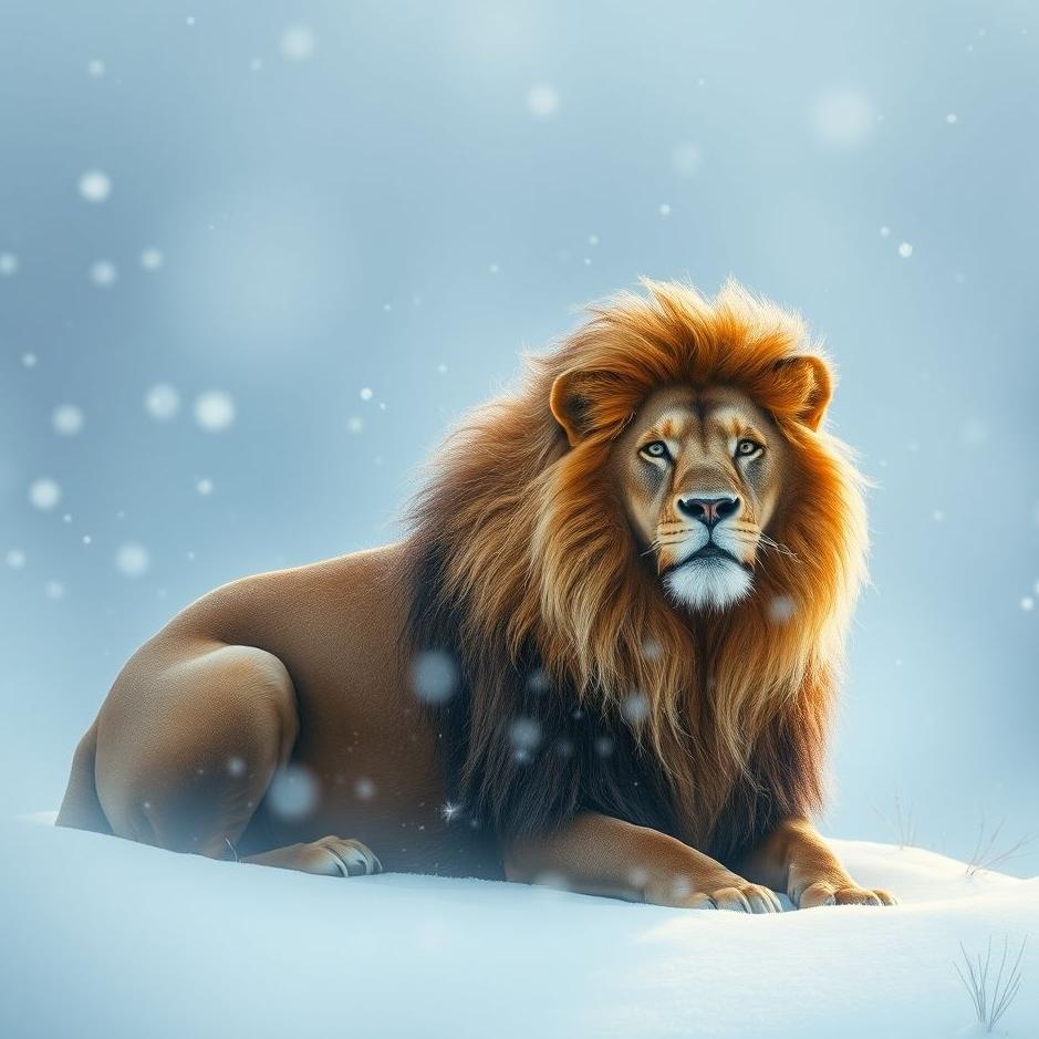 Dream : Lion in the snow in a dream