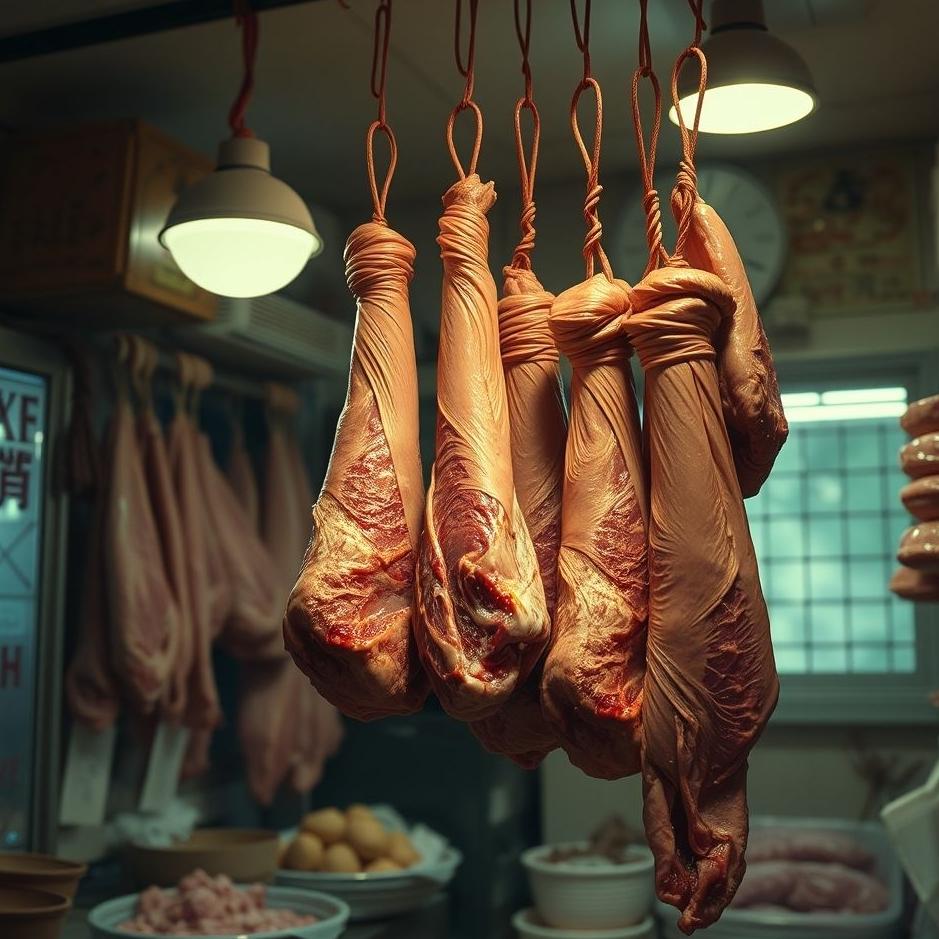 Dream : Meat hanging in a butcher's shop in a dream