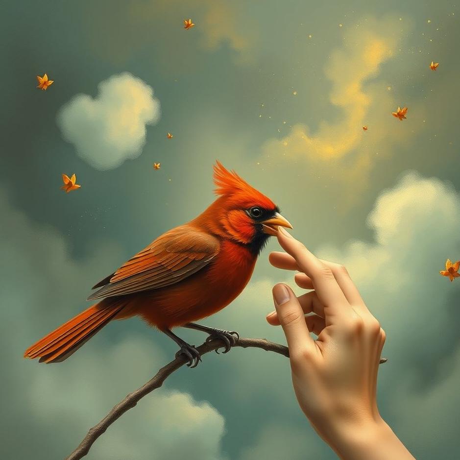 Dream : Petting a red bird in a dream