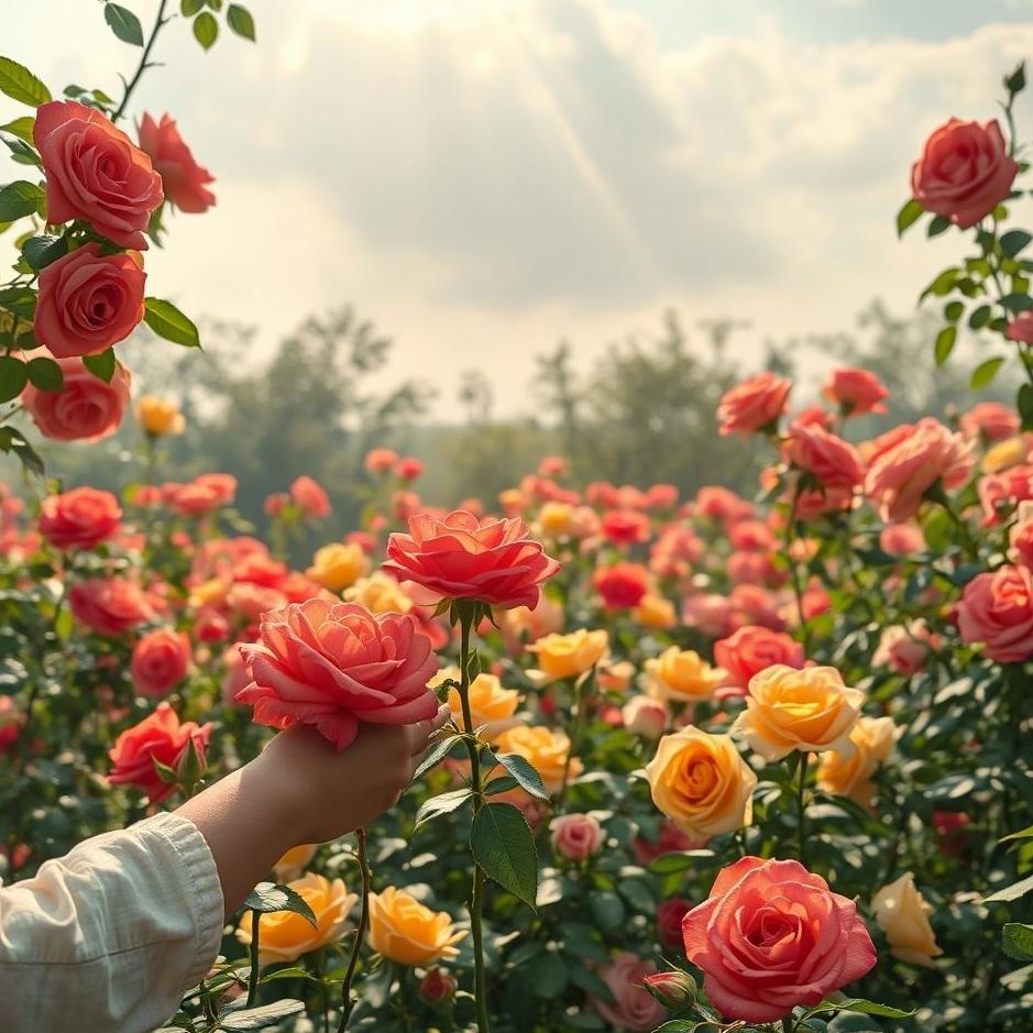 Dream : Picking roses from a rose garden in a dream