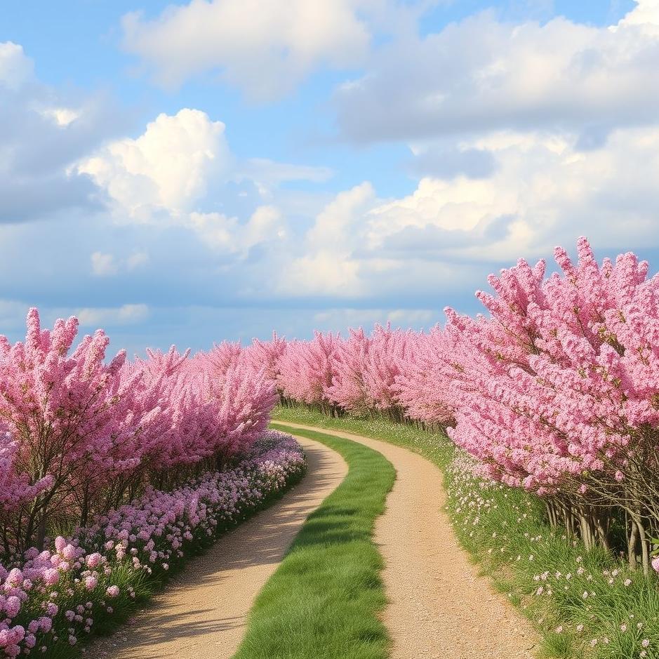 Dream : Pink flowered road in a dream