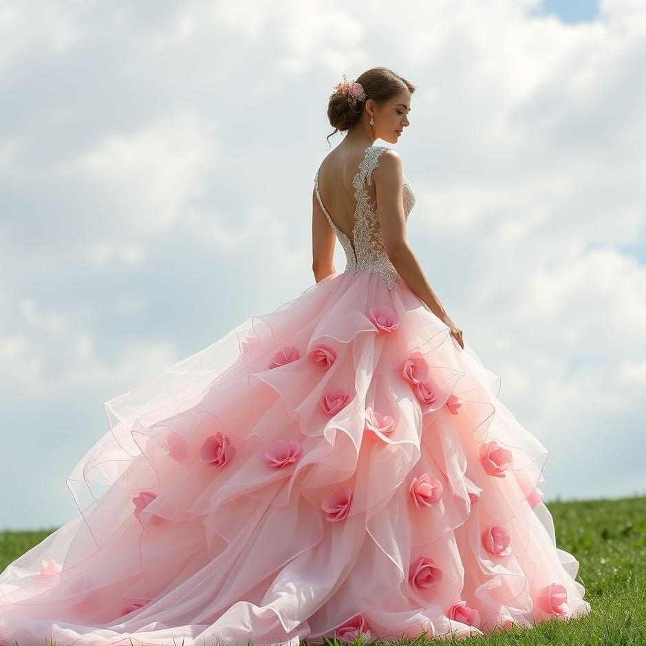 Dream : Pink flowered wedding dress in a dream