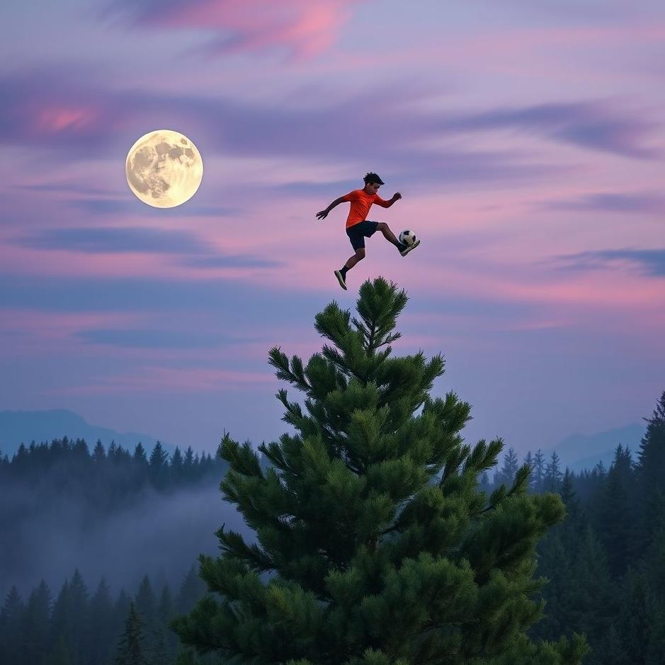 Dream : Playing football on a spruce in a dream