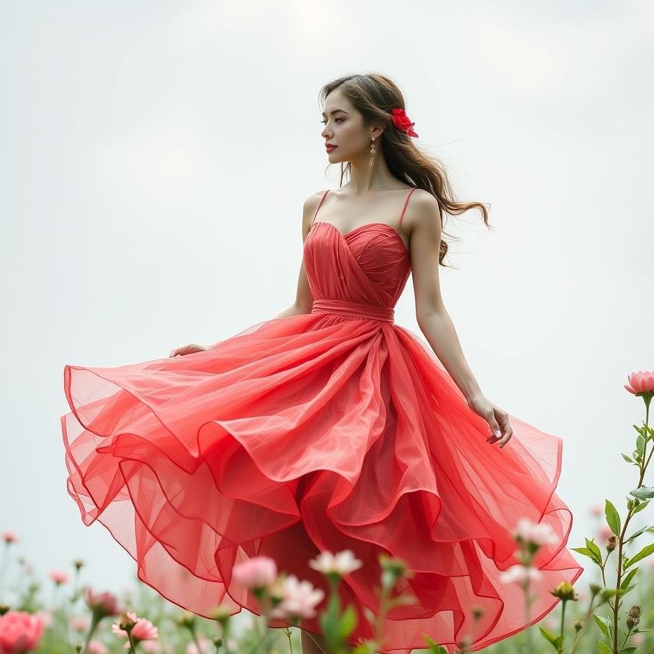 Dream : Pomegranate flower colored dress in a dream